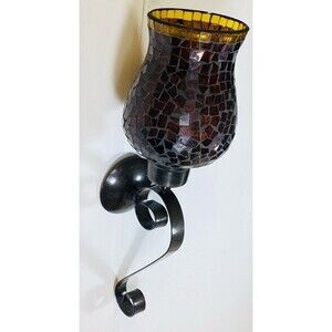 VtG Global Fusion Mosaic Wall Candle Sconces On A Brushed Metal ScrolledBase 16”